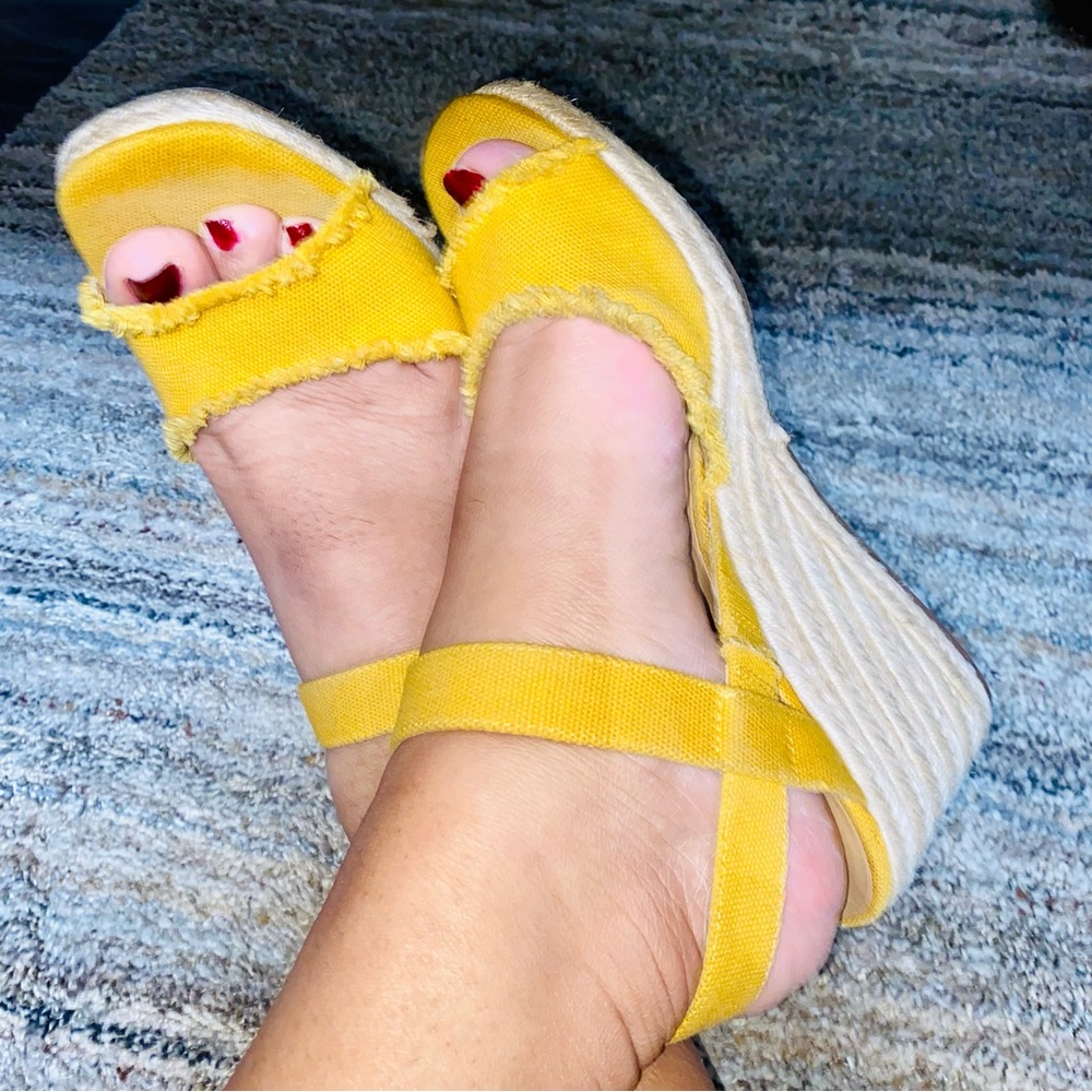 Lucky Brand Yellow Canvas Espadrille Wedges